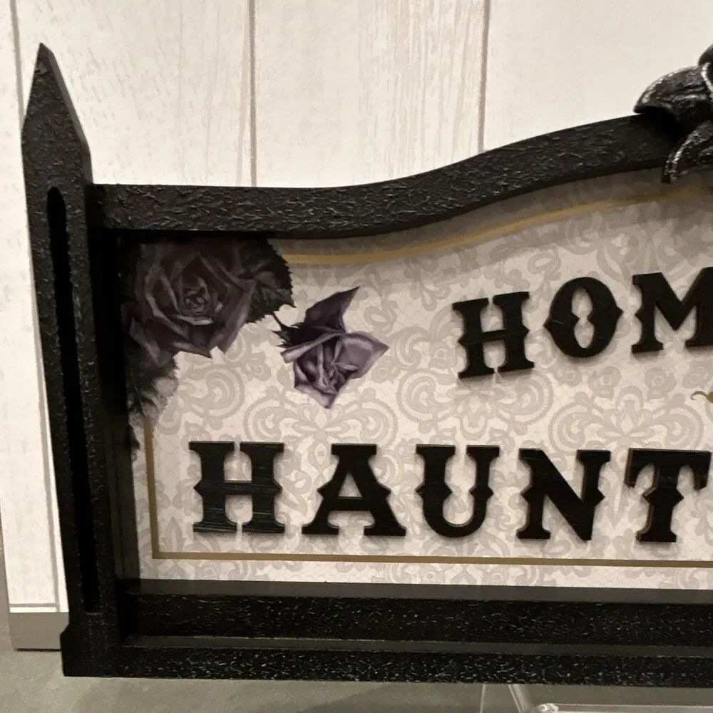 Ashland Halloween Home Sweet Haunted Home Wall Plaque Sign 24x10 in Black/Purple